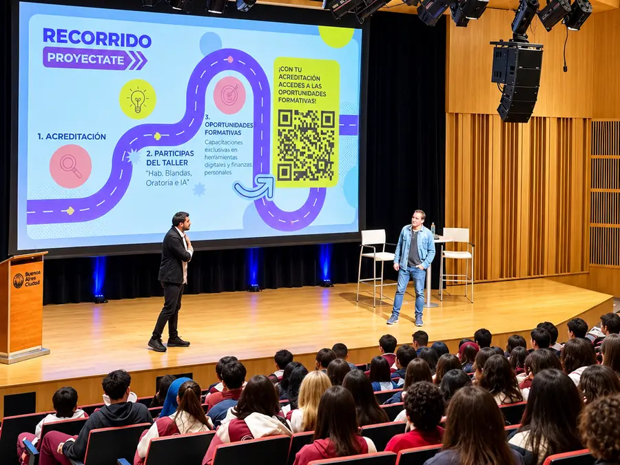 Secondary students at a talk in the auditorium