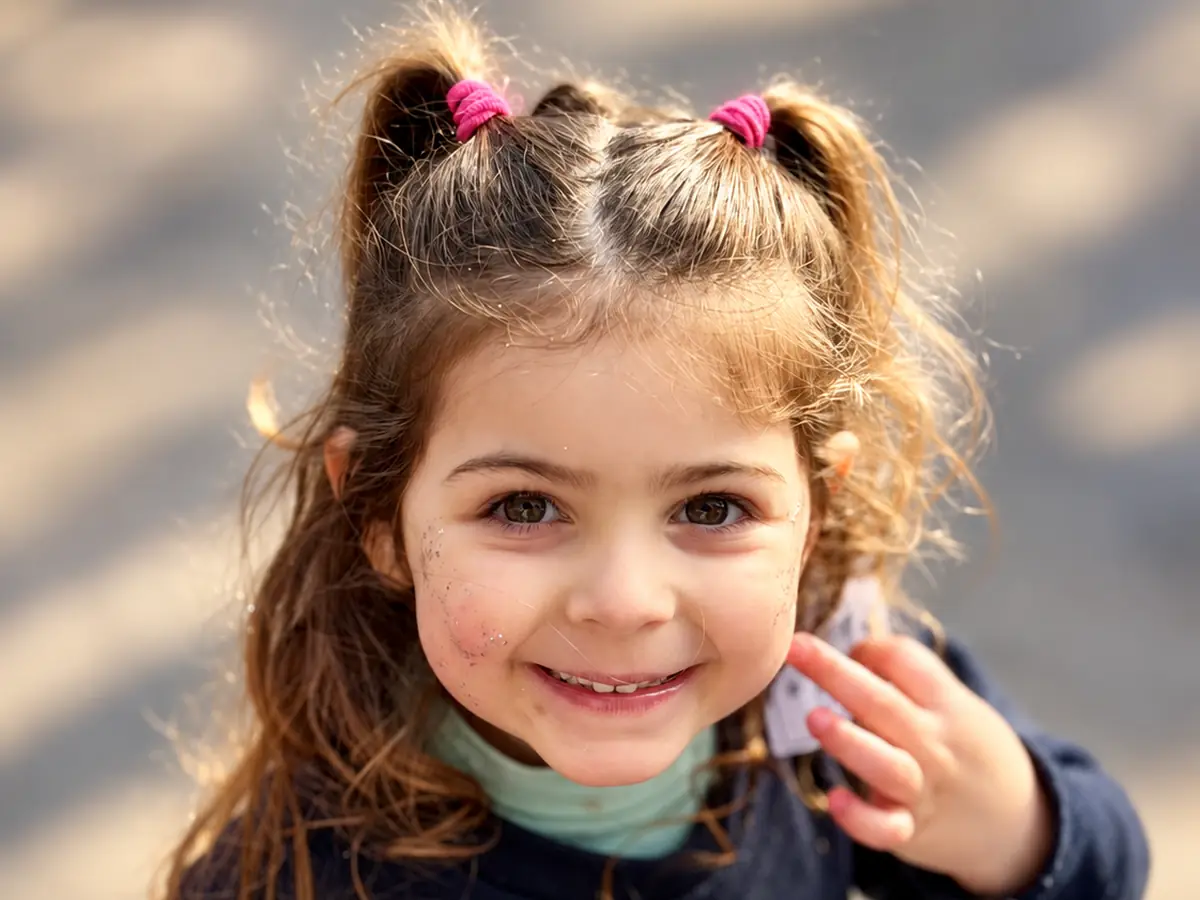 A smiling Early Years girl waving